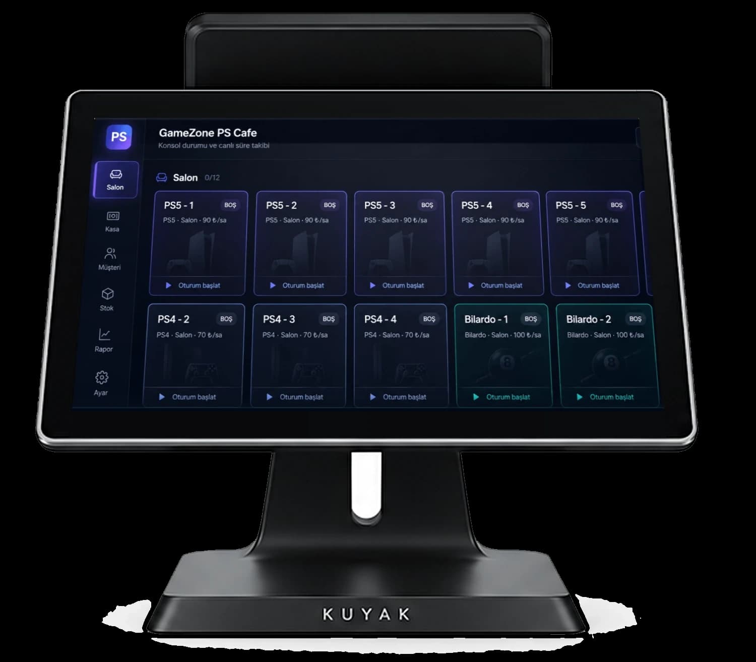 KUYAK PSCafe interface running on a POS terminal
