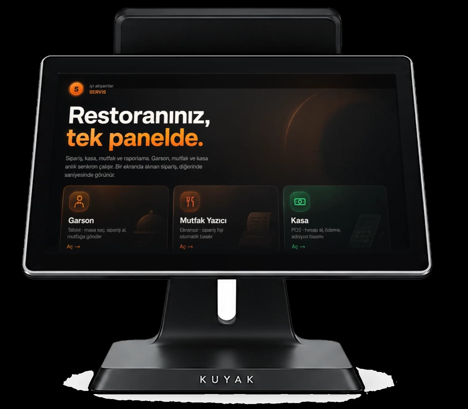 KUYAK Restaurant interface running on a POS terminal