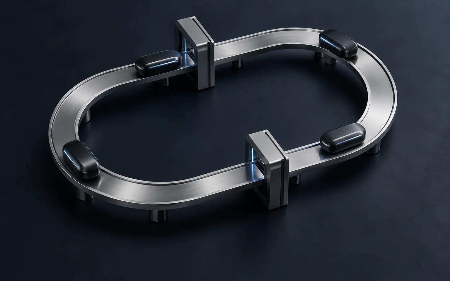 Modules moving along a continuous metal track